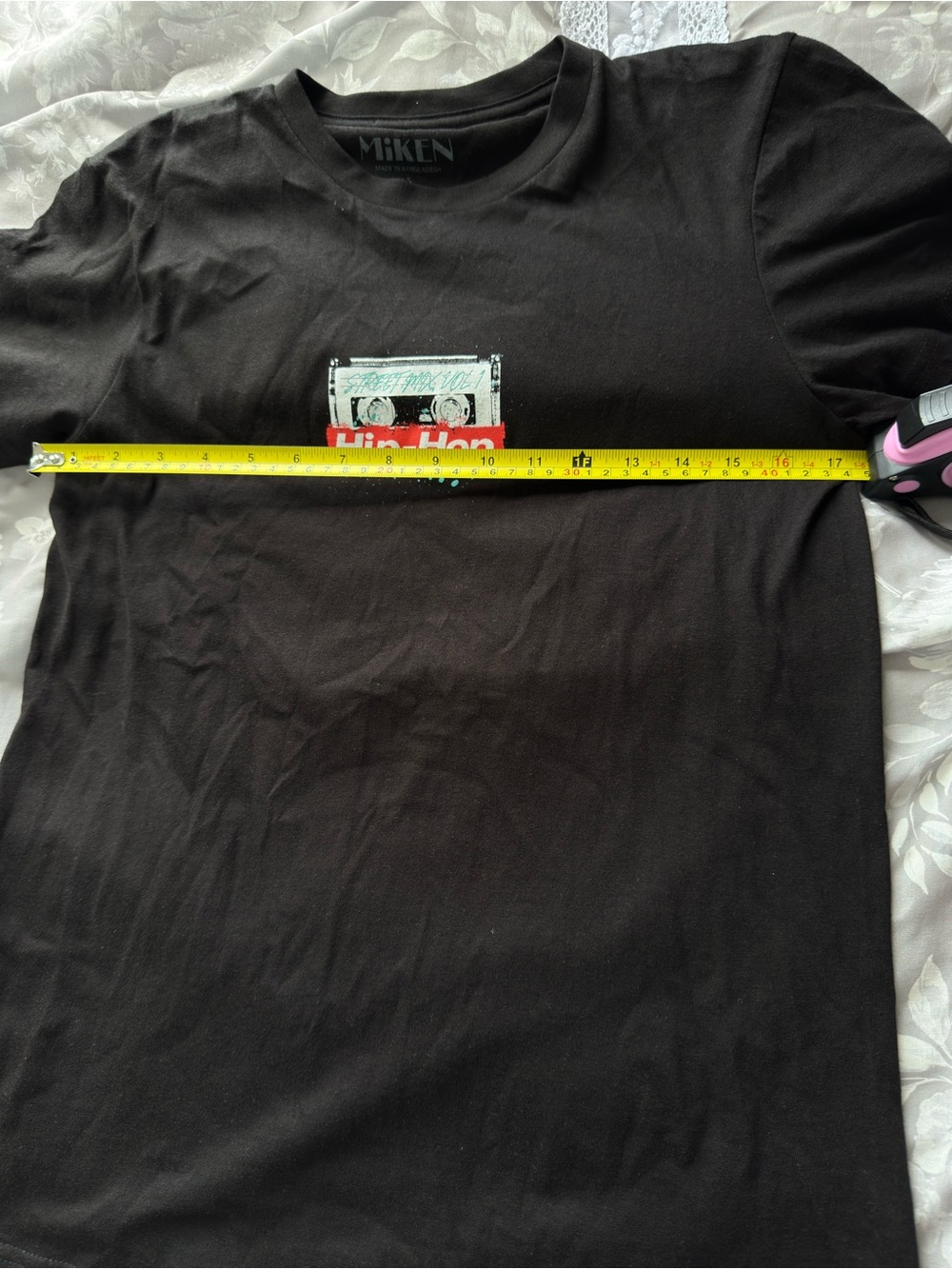 Miken Black Short Sleeve Tee with Retro Cassette Graphic